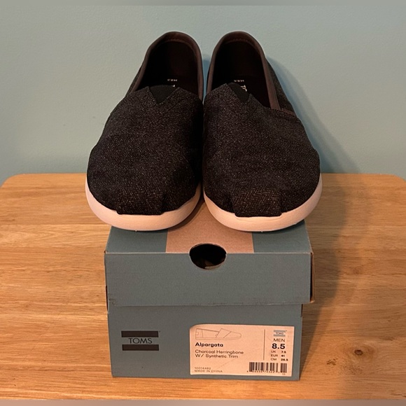 Toms Alpargata Charcoal Herringbone W/Synthetic Trim Men’s Size 8.5 - Picture 2 of 4
